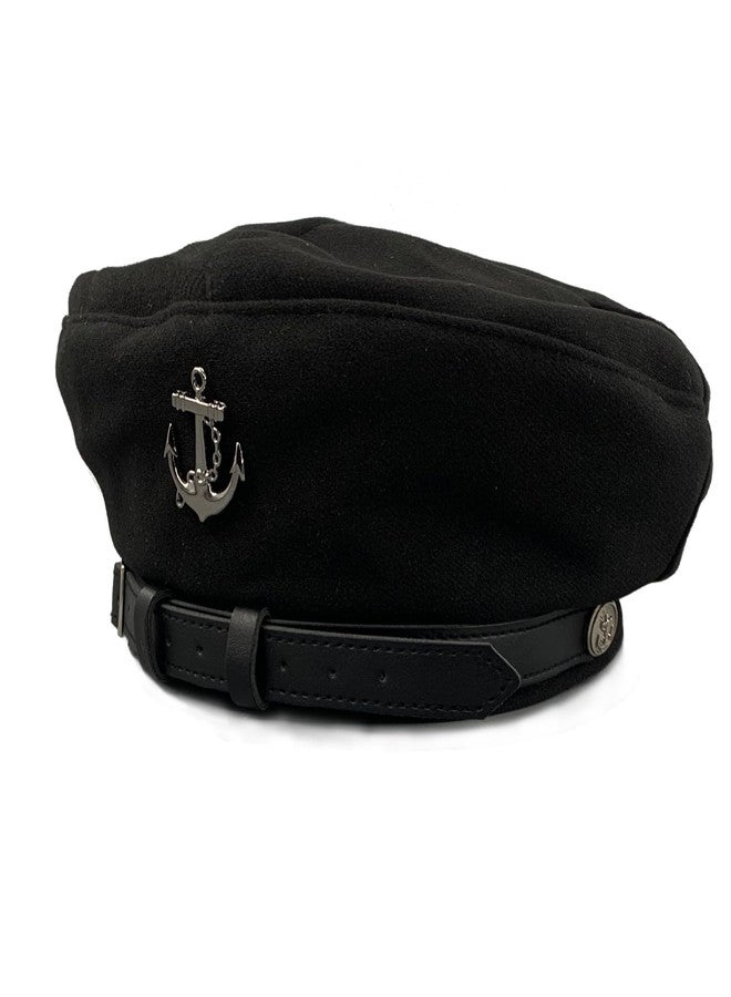 Paticr Women's Navy Beret Hats with Anchor, Chic British Military Berets Captain Hat Cabbie Paperboy Fall Cap (Black) - Image 2